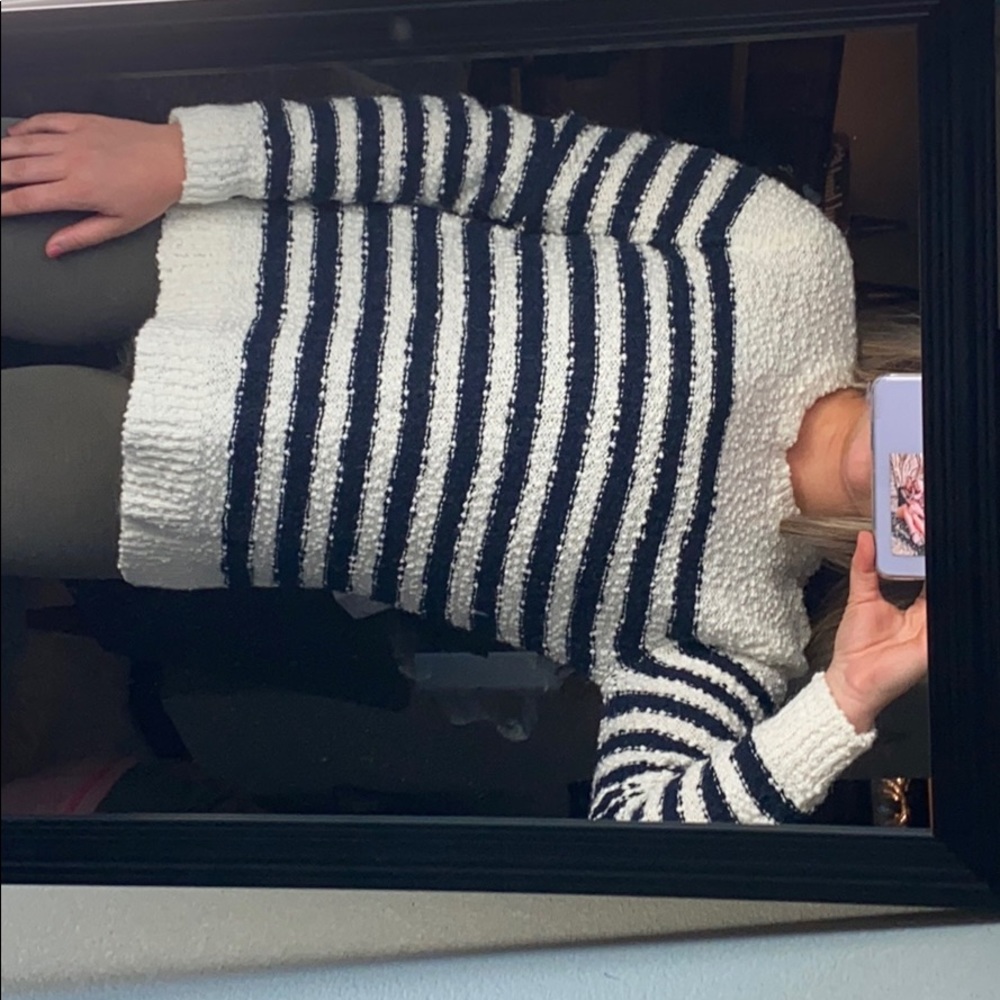 white and black stripped sweater